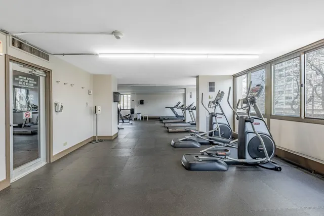 a view of a room with gym equipment