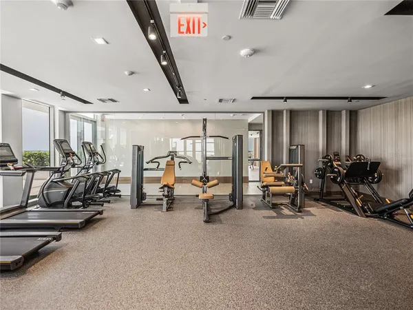 a view of a room with gym equipment