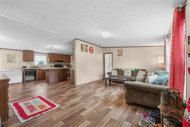 a living room with furniture and a rug