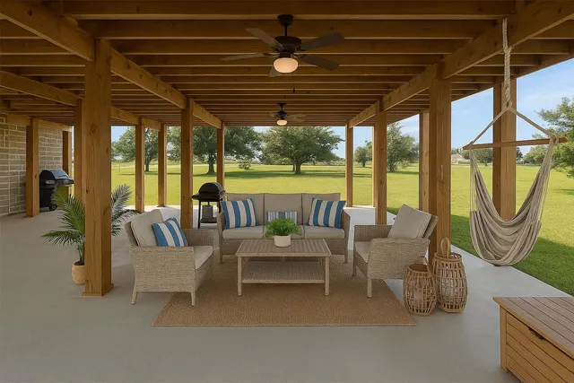 a outdoor space with patio the couches and pool with the view of lake