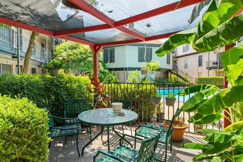 a outdoor view with a seating space