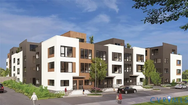 a front view of a building with street view