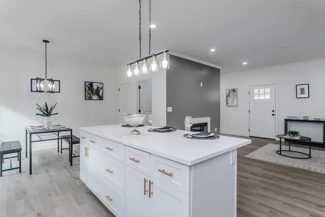 a view of kitchen island furniture with wooden floor