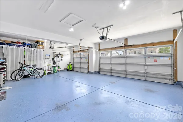 a view of a garage with storage