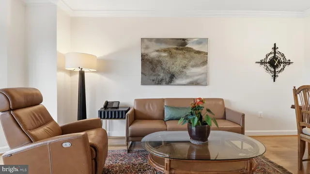 a dining room with furniture and a potted plant
