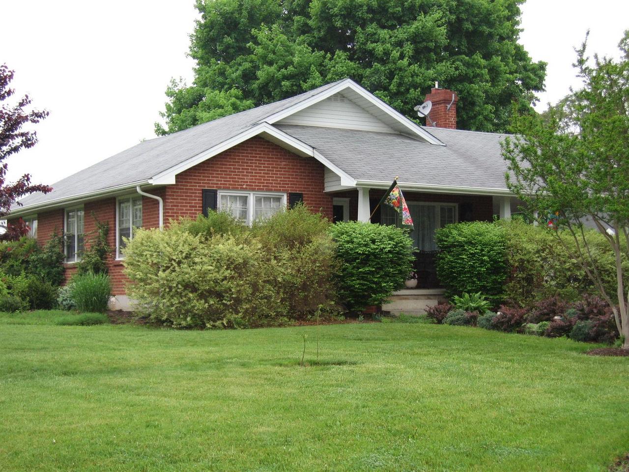 a front view of house with yard and green space