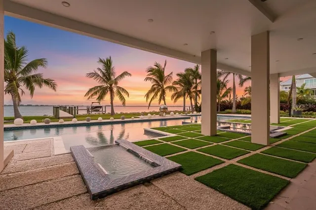 a view of a terrace with a garden