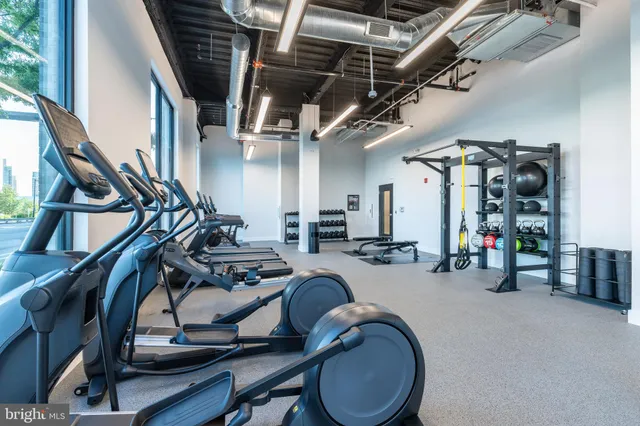 a view of a room with gym equipment