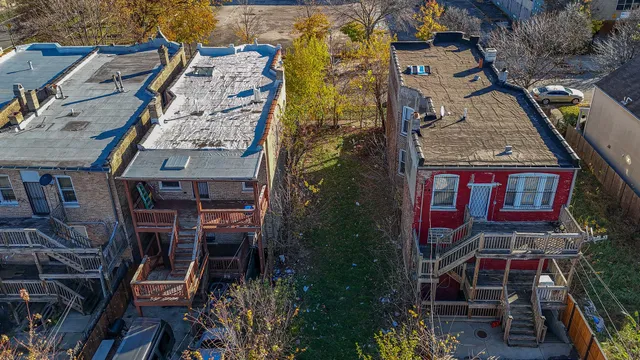 an aerial view of a highlighted house