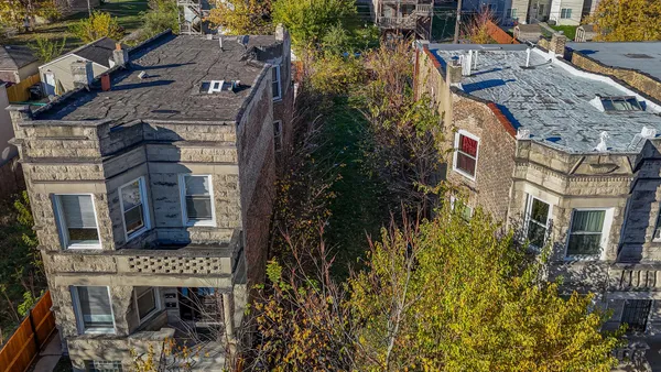 a view of a yard with a tree