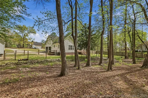 a view of a yard with a tiny play house