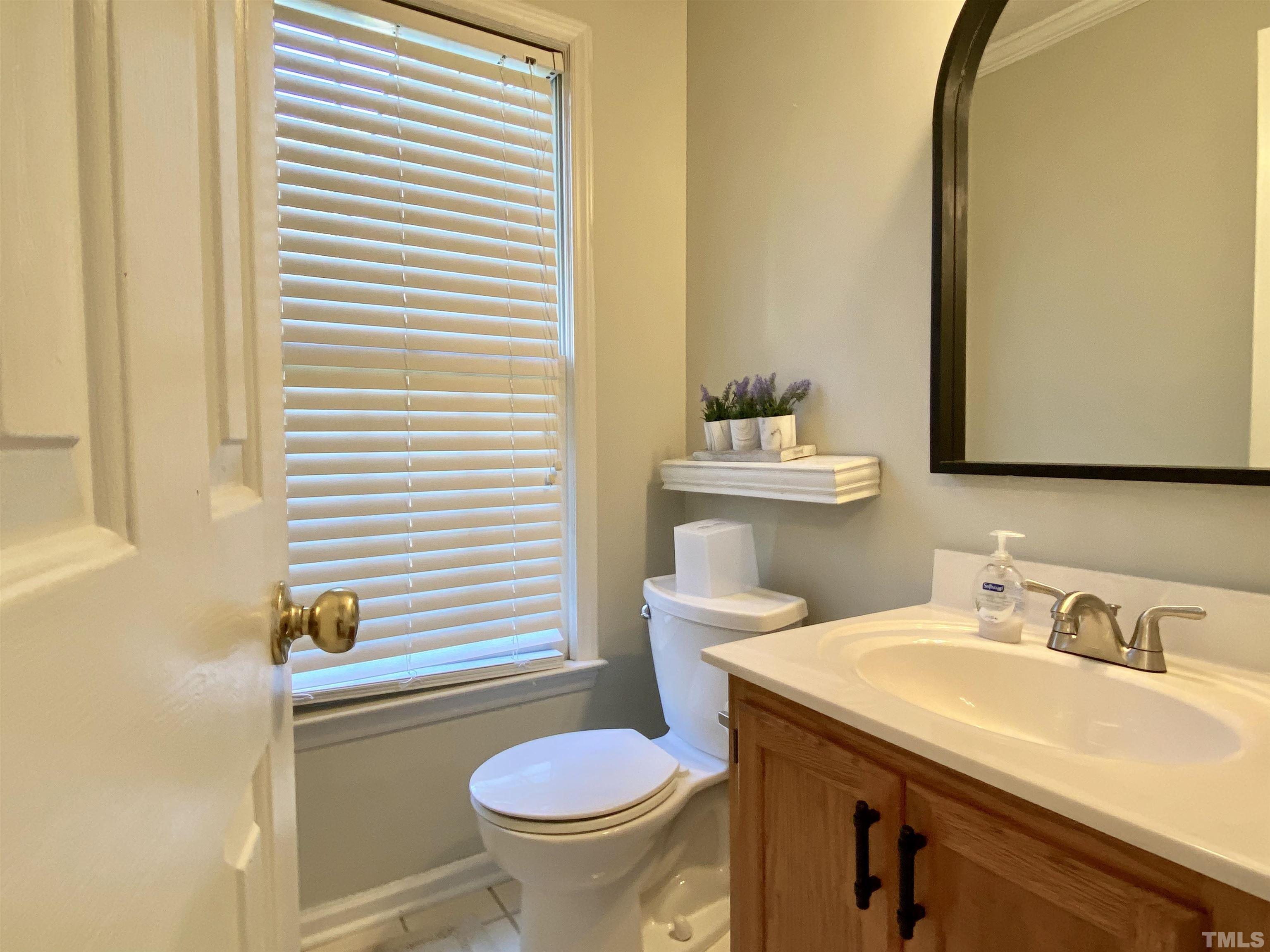 302 Bebington Drive Cary, NC 27513 - Photo 16 of 27 a bathroom with a sink and mirror with toilet
