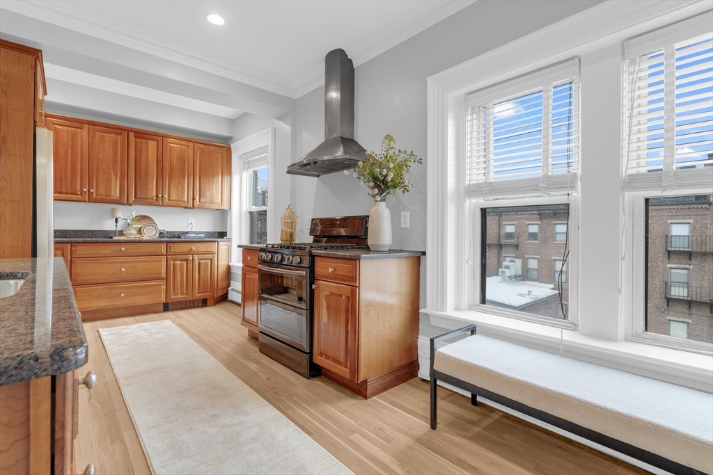 69 Rutland Street, Unit 3 Boston, MA 02118 - Photo 12 of 39 a kitchen with kitchen island granite countertop a stove a sink and a refrigerator