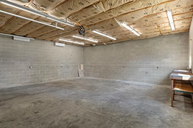a view of a room with racks on the wall