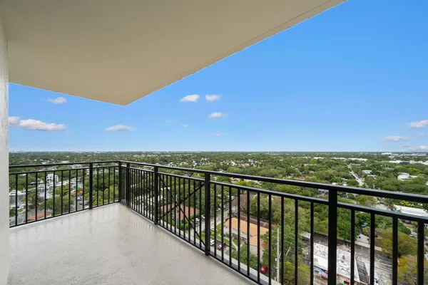 a view of city from a balcony
