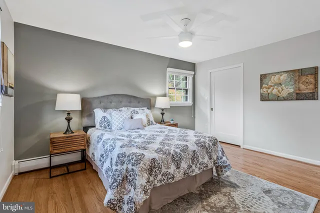 a bedroom with a bed and a night stand