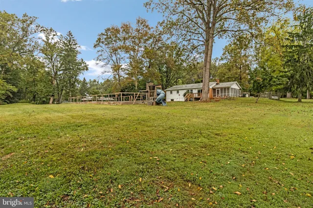 a view of a field with an trees