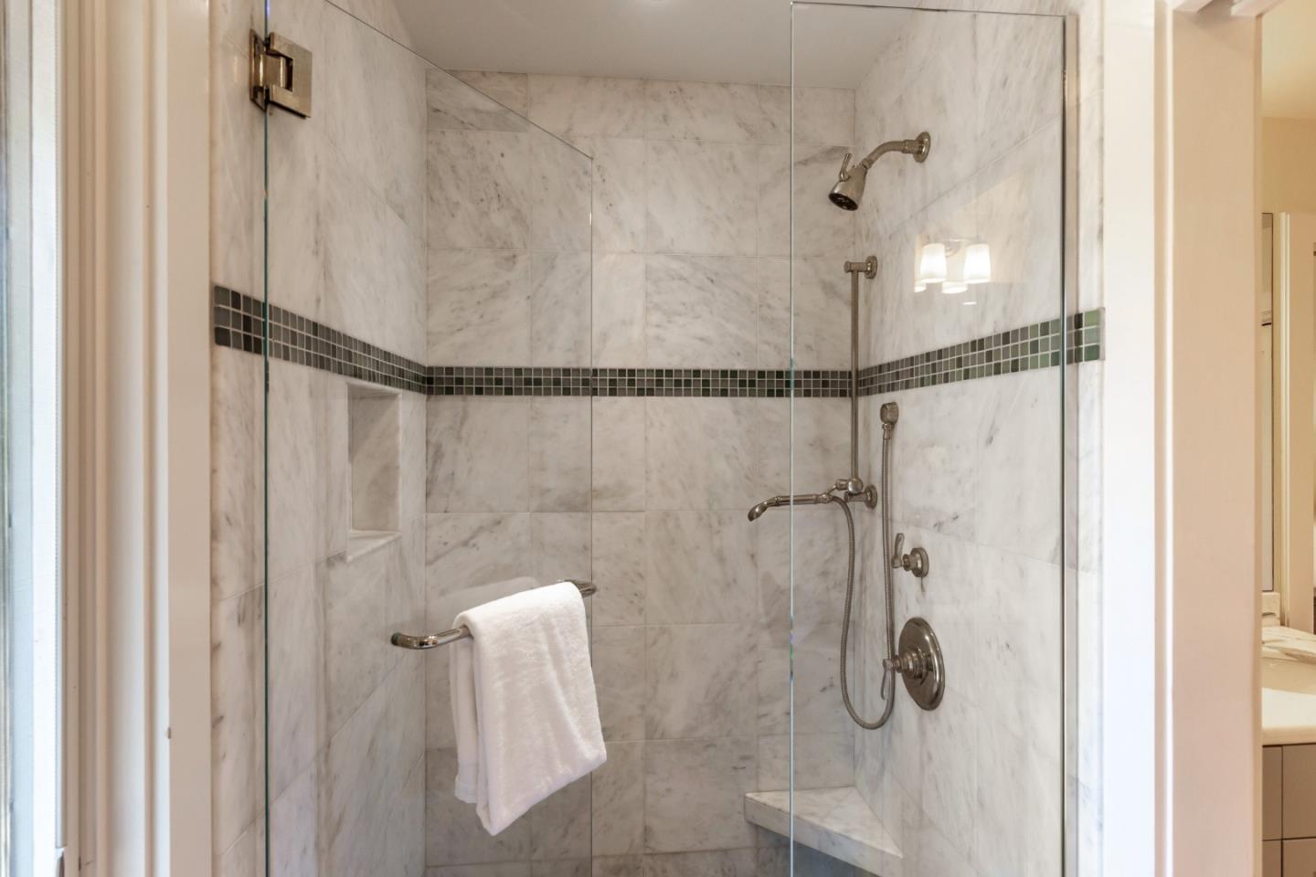 166 Sausal Drive Portola Valley, CA 94028 - Photo 16 of 26 a bathroom with a shower and a glass door