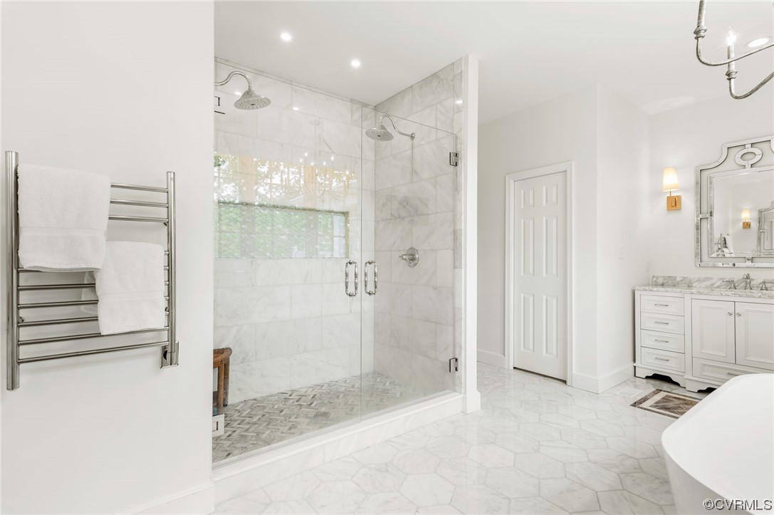 8908 Brieryle Road Henrico, VA 23229 - Photo 28 of 50 a bathroom with a granite countertop sink mirror and shower