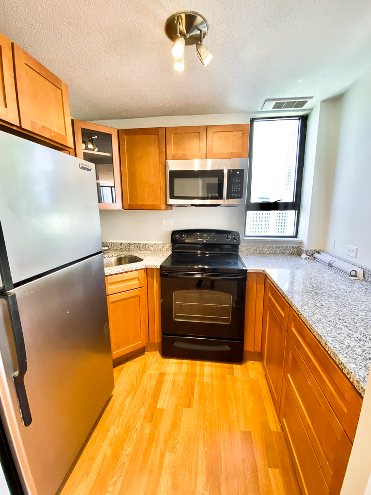 Undisclosed Address Chicago, IL 60611 - Photo 2 of 9 a kitchen with granite countertop stainless steel appliances and wooden cabinets