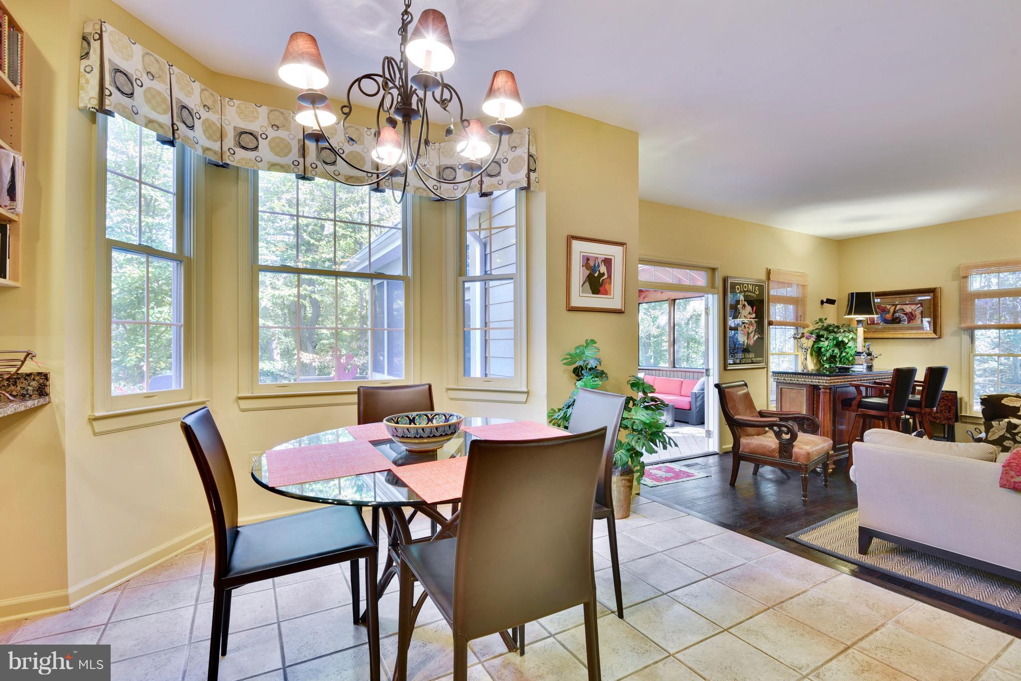 5607 South Bend Road Baltimore, MD 21209 - Photo 9 of 30 a view of a dining room with furniture a chandelier and large windows