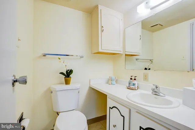 a bathroom with a sink mirror vanity and toilet