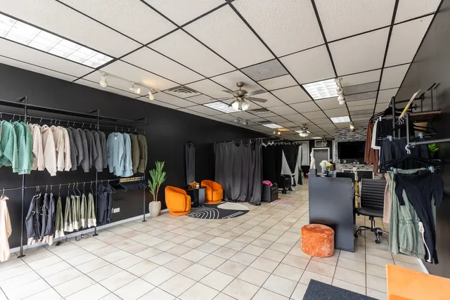 a view of a storage room with furniture