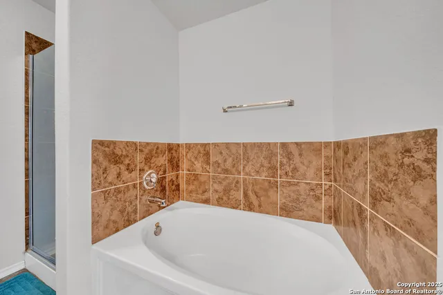 a bathroom with a bathtub