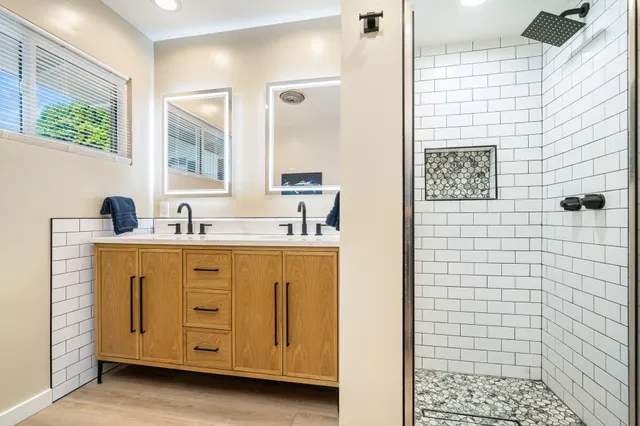 a swimming pool with outdoor seating yard and patio