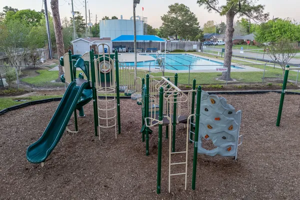 a view of a park with swings