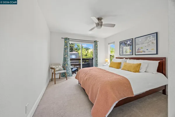 an aerial view of a house with outdoor space