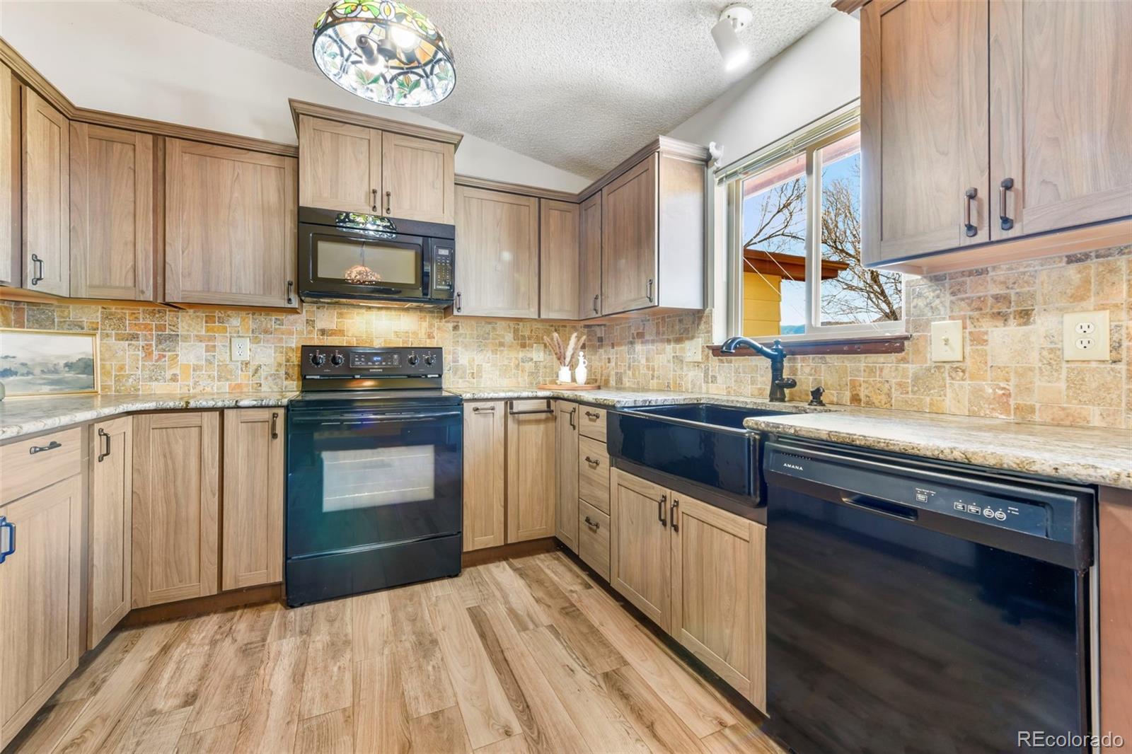 463 Washington Street Monument, CO 80132 - Photo 9 of 50 a kitchen with granite countertop a sink cabinets stainless steel appliances and a counter space