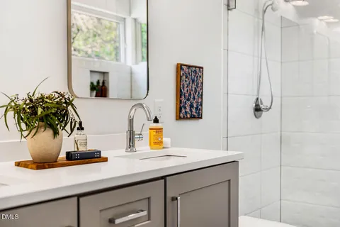 a kitchen with a sink and a potted plant