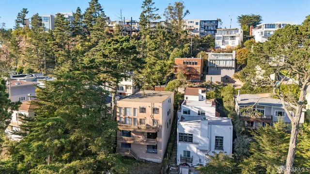 a city view with tall buildings