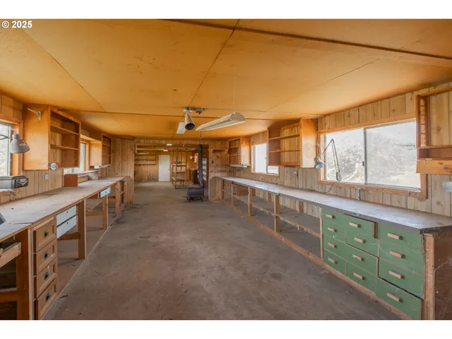 a view of a room with racks on the wall