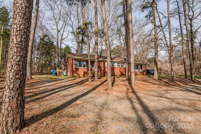 a view of a house with a large tree in the yard