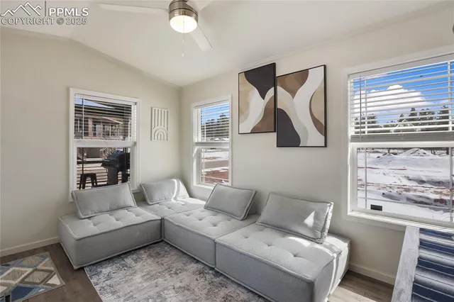 a living room with furniture and a window