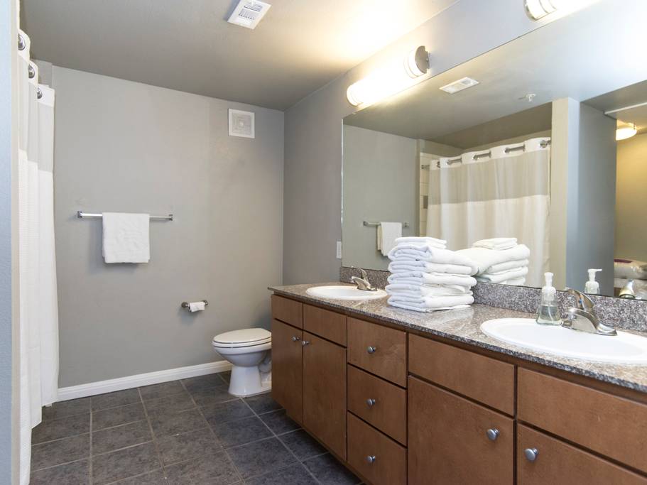 2502 Leon Street, Unit 214 Austin, TX 78705 - Photo 2 of 7 a bathroom with a granite countertop sink a toilet and a mirror
