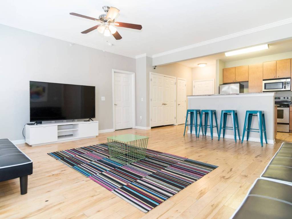 2502 Leon Street, Unit 214 Austin, TX 78705 - Photo 6 of 7 a living room with furniture and a flat screen tv