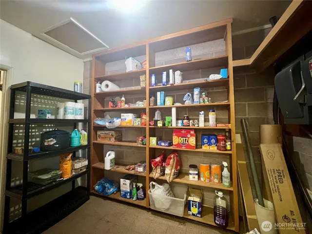 a big room with large trees