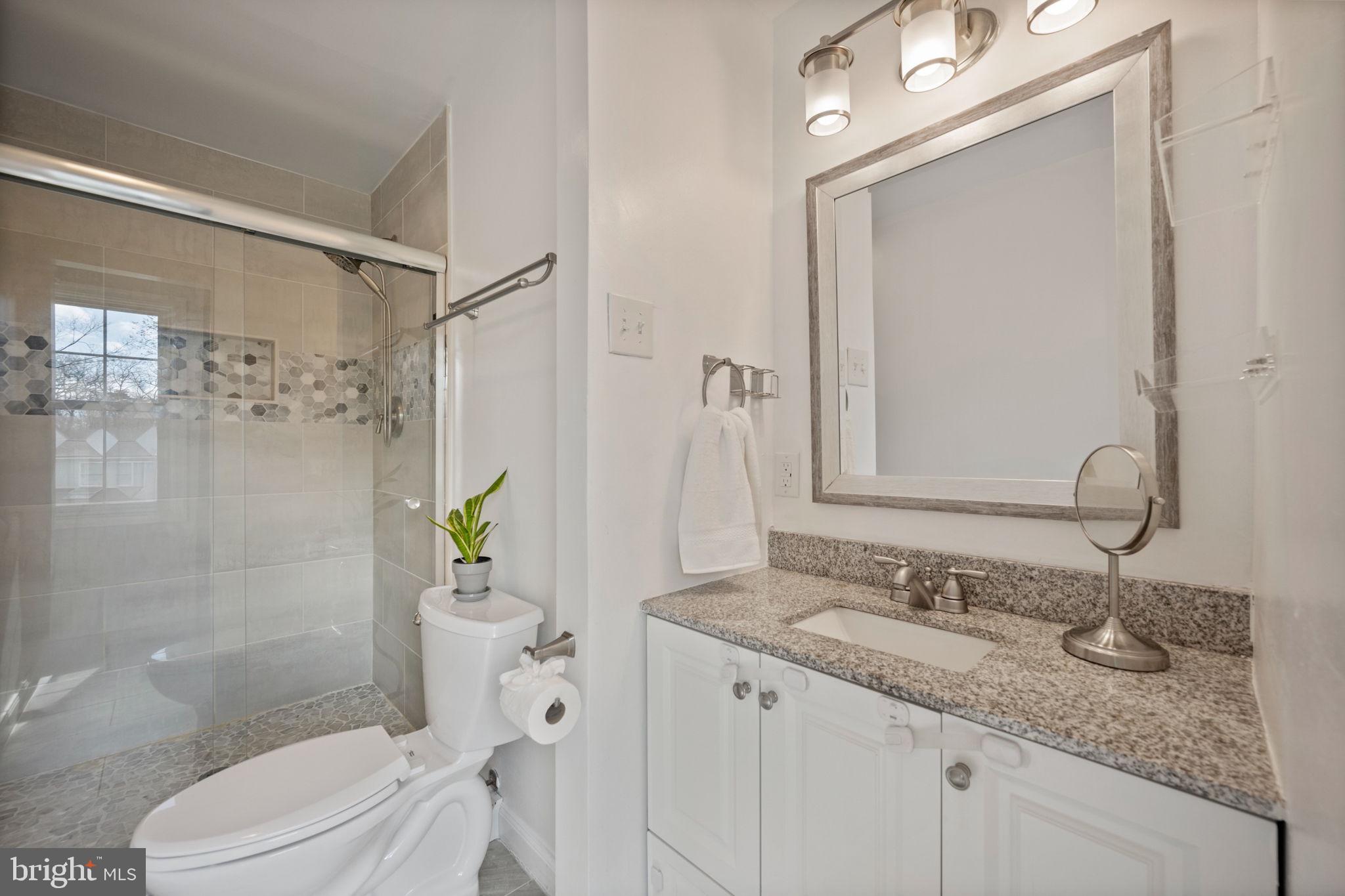 645 Ridgefield Court Glen Burnie, MD 21061 - Photo 20 of 62 a bathroom with a granite countertop sink a toilet and shower