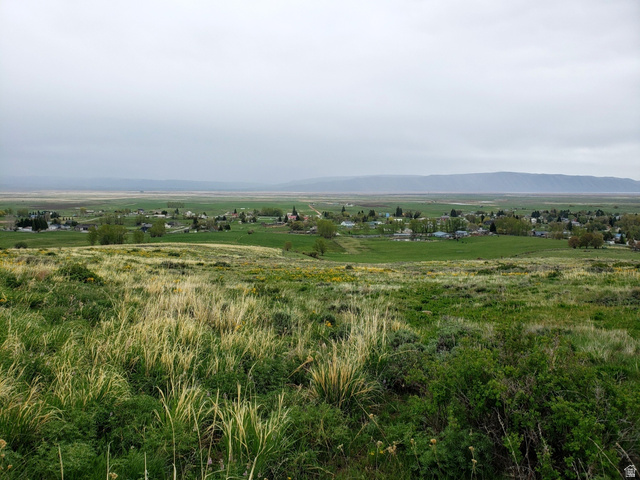 357 West 3rd Street North Bloomington, ID 83223 - Photo 4 of 10 Expansive natural landscape with a distant community nestled among green fields and mature trees, backed by a range of mountains