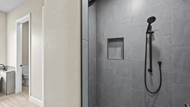 a bathroom with a shower
