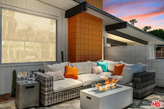 a view of a terrace with a bench