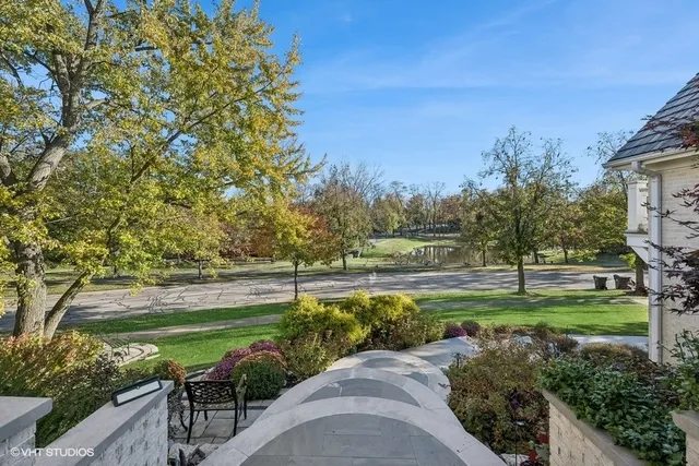 a view of a garden with an outdoor space