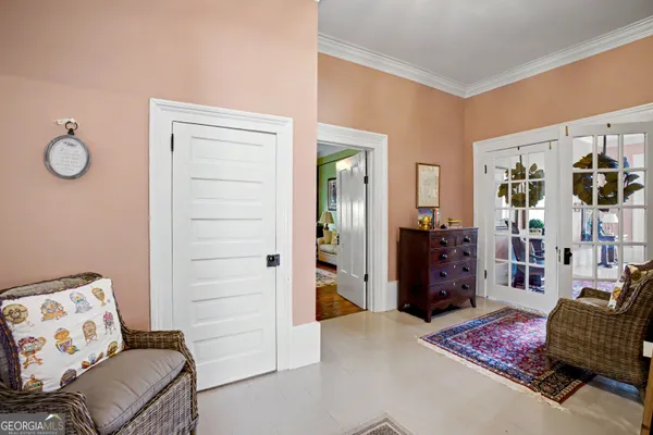 a view of a hallway with staircase