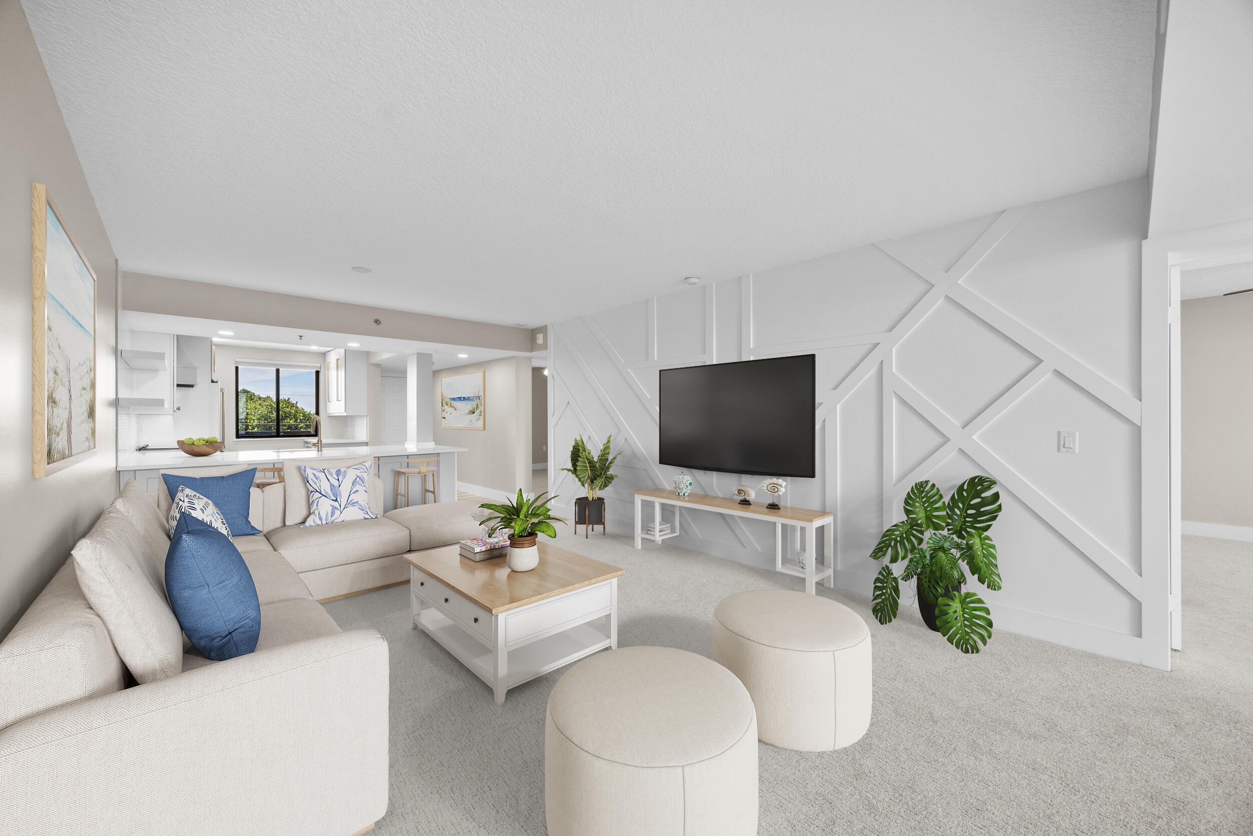 401 South Seas Drive, Unit 505 Jupiter, FL 33477 - Photo 6 of 39 a living room with furniture a flat screen tv and a potted plant