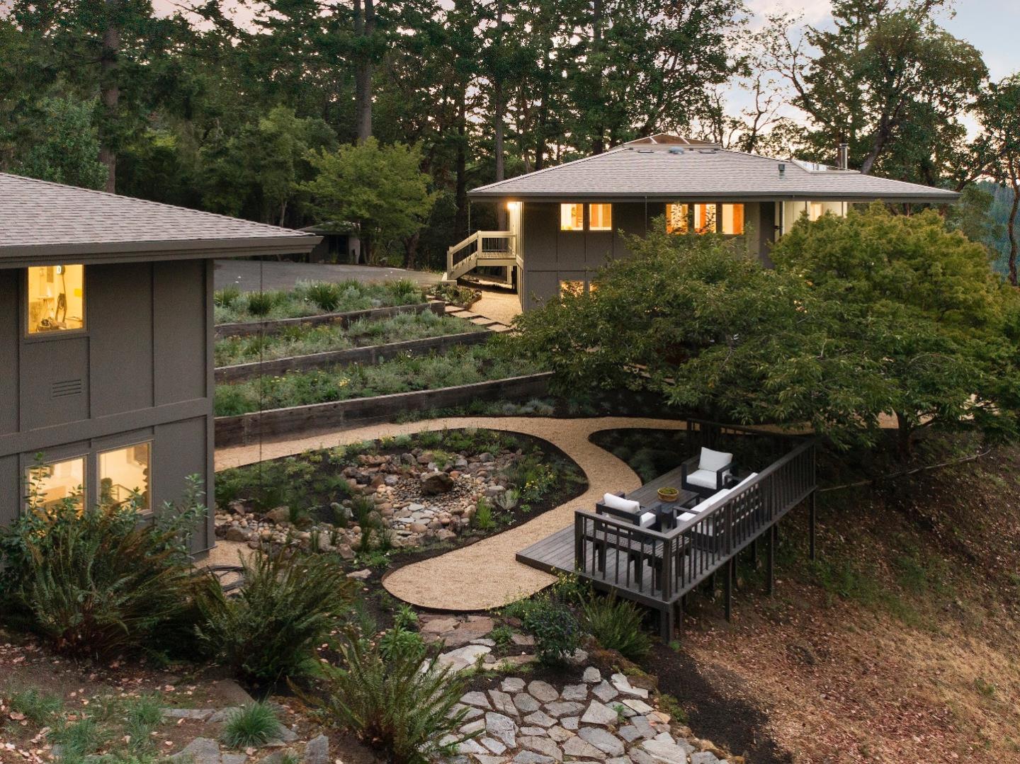 33 Bear Glen Drive Woodside, CA 94062 - Photo 31 of 33 a view of a small house with a yard bed and a patio