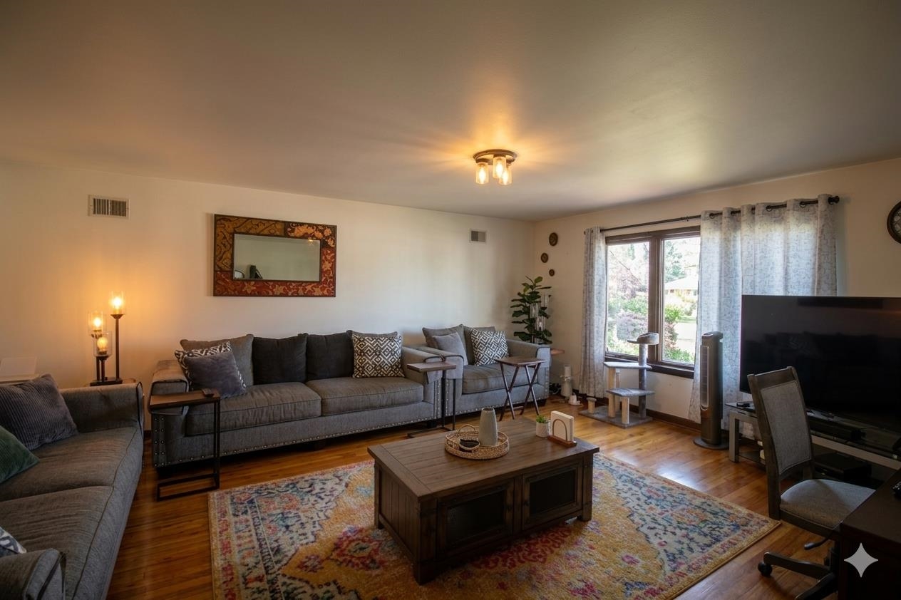 a living room with furniture and a flat screen tv