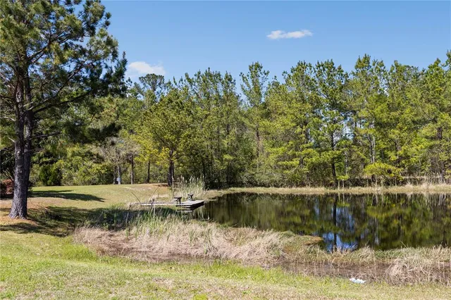 a view of lake with green space